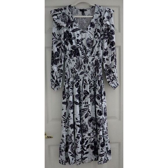 Aqua IDK7298 Women's Sz XS Blue Multi Smocked Floral Print Midi Dress $118 - Picture 3 of 16